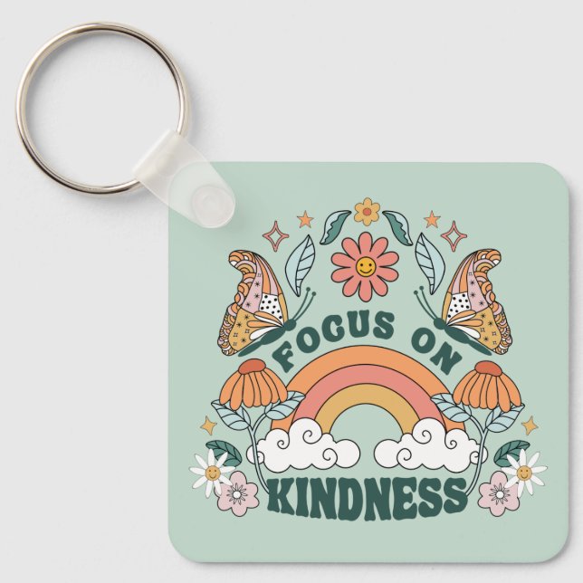 Focus on Kindness Groovy Graphic Keychain (Front)