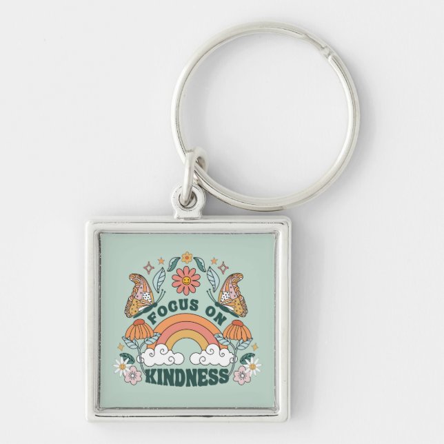 Focus on Kindness Groovy Graphic Keychain (Front)