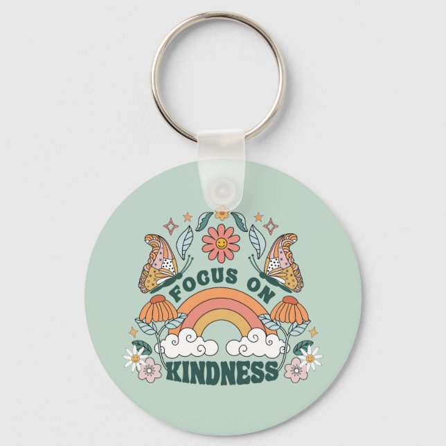 Focus on Kindness Groovy Graphic Keychain (Front)