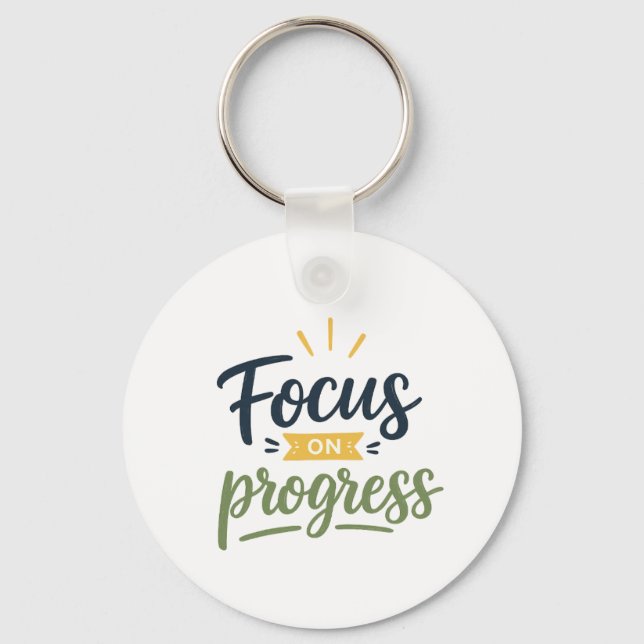 Focus On Progress Motivational Quote Typography Keychain (Front)