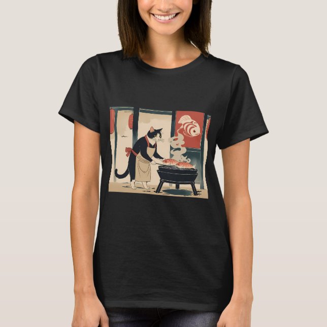 Focused Cat Grill Master â€“ Ukiyo-e Style Roasted T-Shirt (Front)
