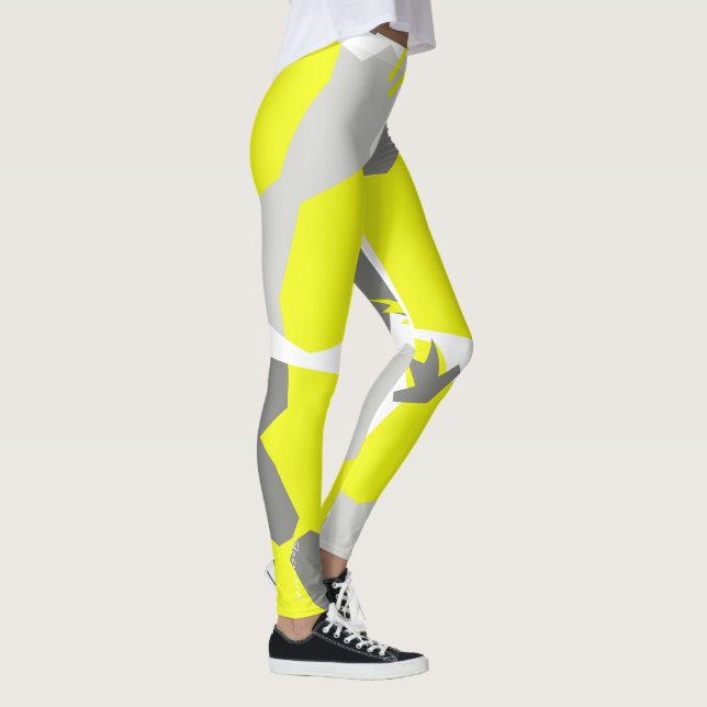Focused Pastel Yellow Grey Abstract Art Leggings (Right)