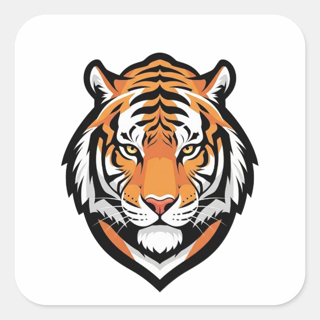 Focused Tiger Illustration Square Sticker (Front)
