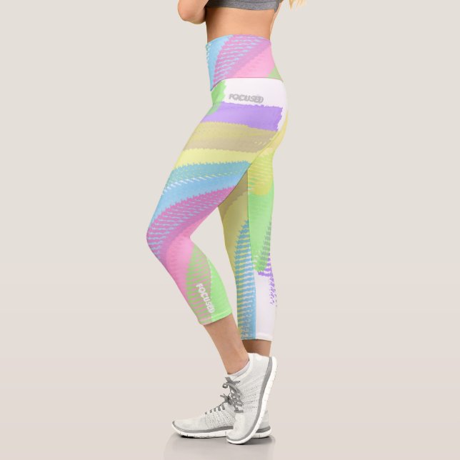 Focused Yellow Blue Red Abstract Art Pastel Capri Leggings (Left)