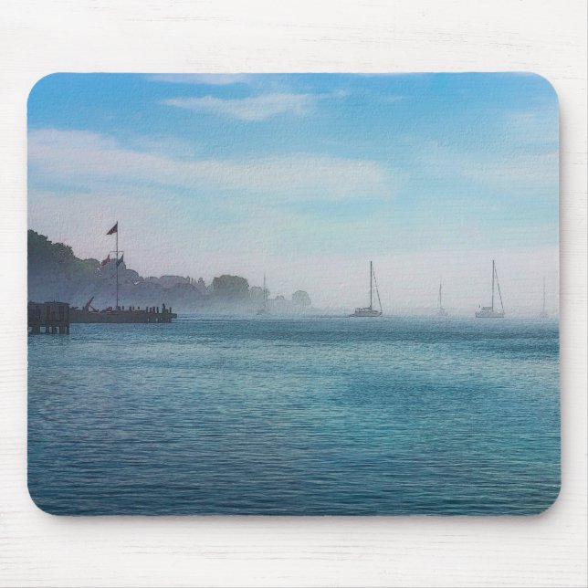 Fog At Mackinac Harbour Mouse Pad (Front)