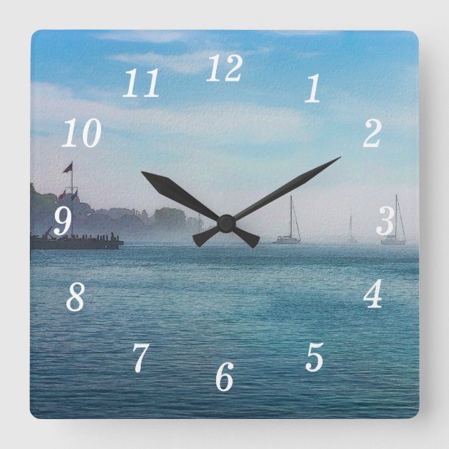 Fog At Mackinac Harbour Wall Clock (Front)