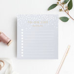 Fog | Confetti Dots Personalized To-Do List Notepad<br><div class="desc">Chic personalized notepad features "to do list" at the top with your name beneath, in dark antique gold lettering on a pastel dove grey background dotted with white confetti dots raining from the top. Keep track of all your important items with this lined to-do list note pad featuring 10 checkboxes....</div>