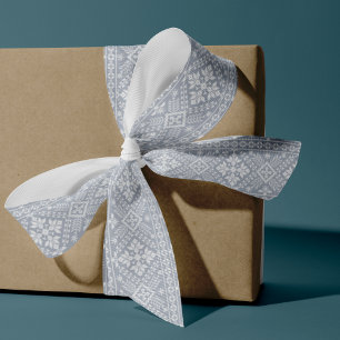 Fog Grey and White Nordic Sweater Pattern Grosgrain Ribbon