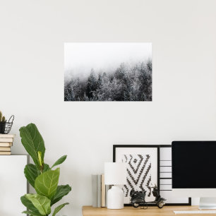 Fog over frozen forest poster
