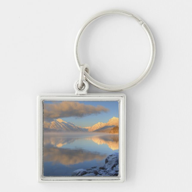 Fog rises from Lake McDonald on a very cold Keychain (Front)
