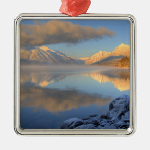 Fog rises from Lake McDonald on a very cold Metal Ornament