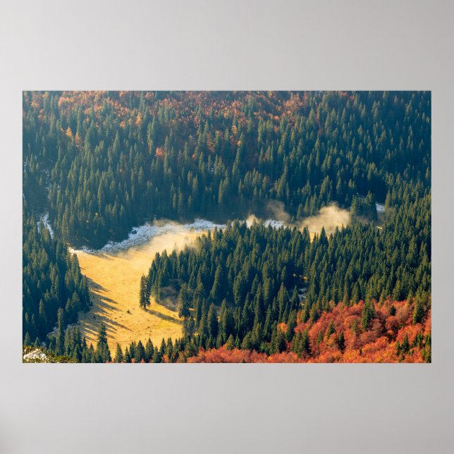 Fog rolling on a lonely autumn field poster (Front)