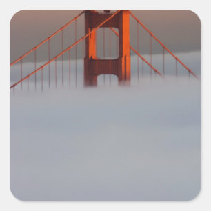 Fog rolls through the San Francisco bay covering 2 Square Sticker