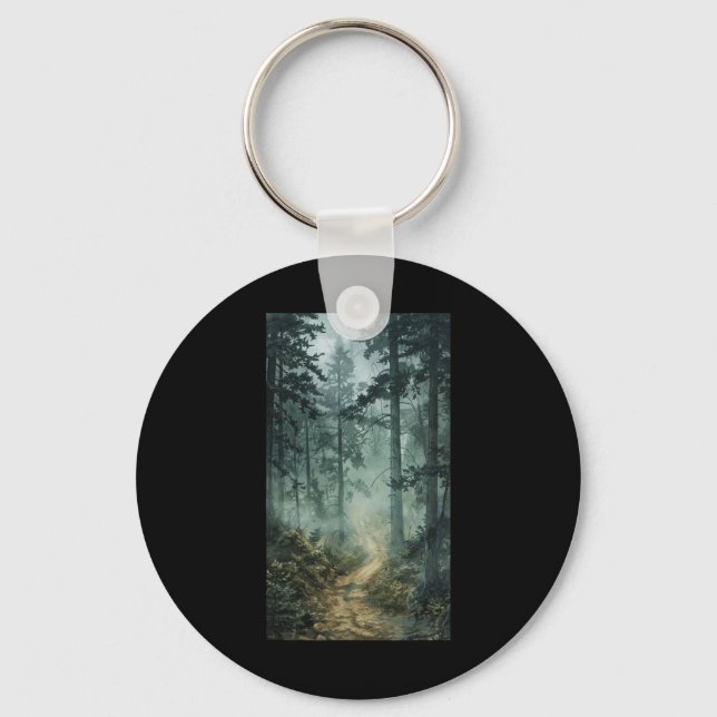 Fog Scenic Forest Forest Misty Trees Nature  Keychain (Front)