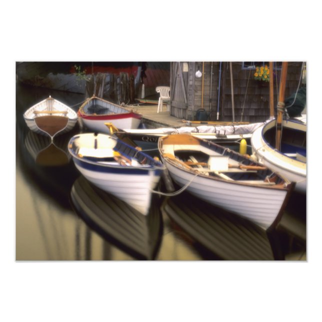 Fog surrounds four boats docked. photo print (Front)