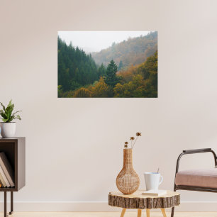 Foggy autumn forest layers disappearing in fog poster
