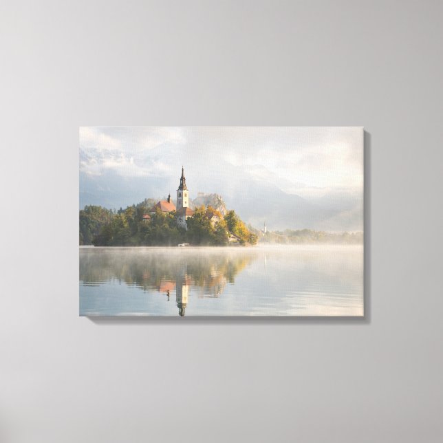 Foggy Bled Lake sunrise canvas print (Front)