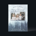 Foggy Blue Pines Photo Rustic Watercolor Christmas Holiday Card<br><div class="desc">This beautiful card features a watercolor painting of blue mountain pine trees in the fog. The caption reads: Wishing you and yours a very Merry Christmas! There is space for your photo and signature. Rustic,  elegant way to wish your friends and family happy holidays.</div>
