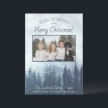 Foggy Blue Pines Photo Rustic Watercolor Christmas Holiday Card<br><div class="desc">This beautiful card features a watercolor painting of blue mountain pine trees in the fog. The caption reads: Wishing you and yours a very Merry Christmas! There is space for your photo and signature. Rustic,  elegant way to wish your friends and family happy holidays.</div>