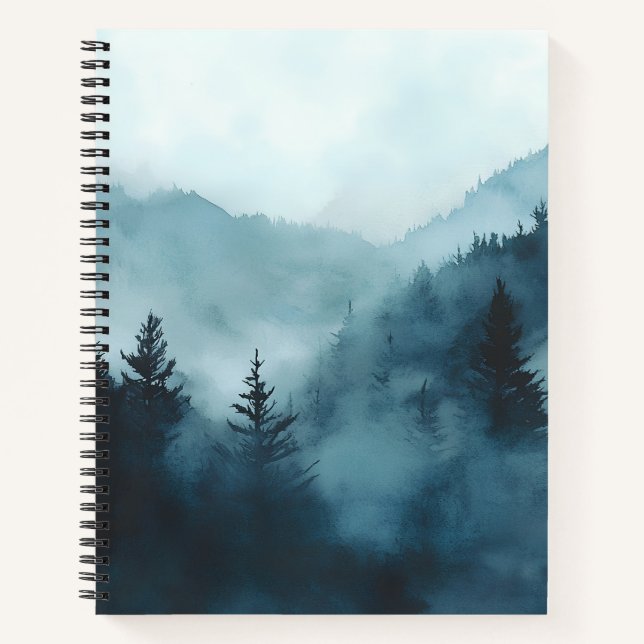 Foggy forest and mountains view  notebook (Front)