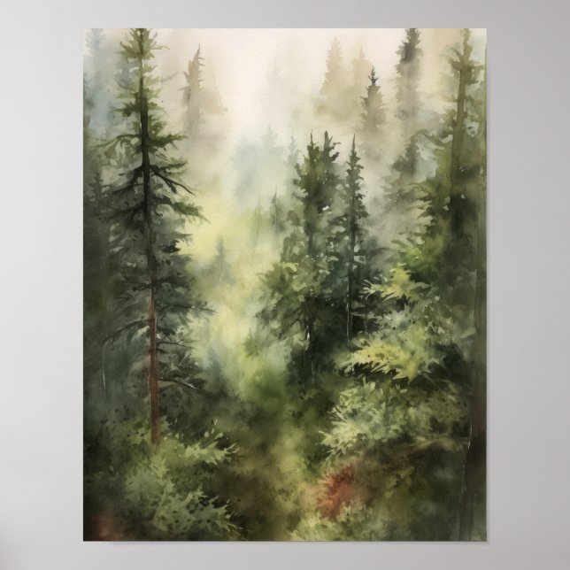 Foggy Forest Landscape Art Print Poster (Front)