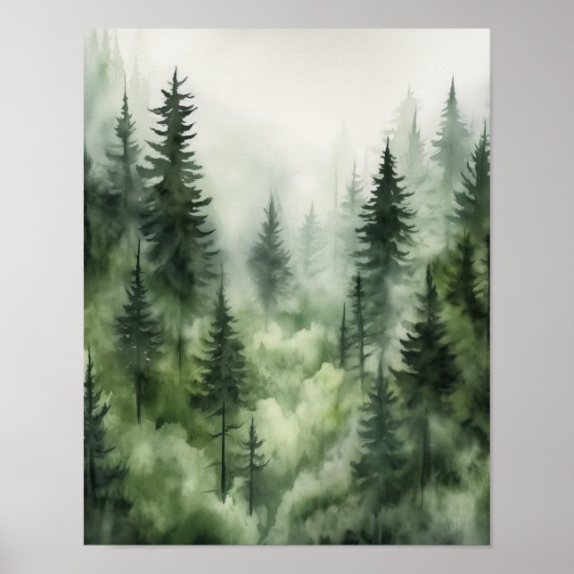 Foggy Forest Landscape Art Print Poster (Front)