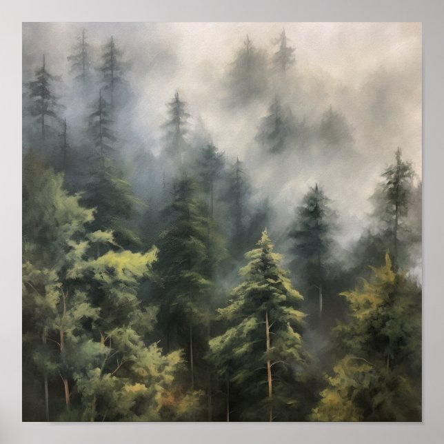 Foggy Forest Landscape Art Print Poster (Front)