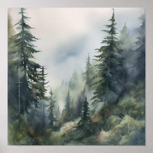 Foggy Forest Landscape Art Print Poster (Front)