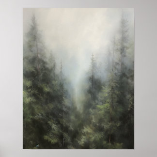 Foggy Forest Landscape Art Print Poster