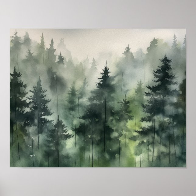 Foggy Forest Landscape Art Print Poster (Front)