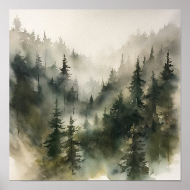 Foggy Forest Landscape Art Print Poster (Front)