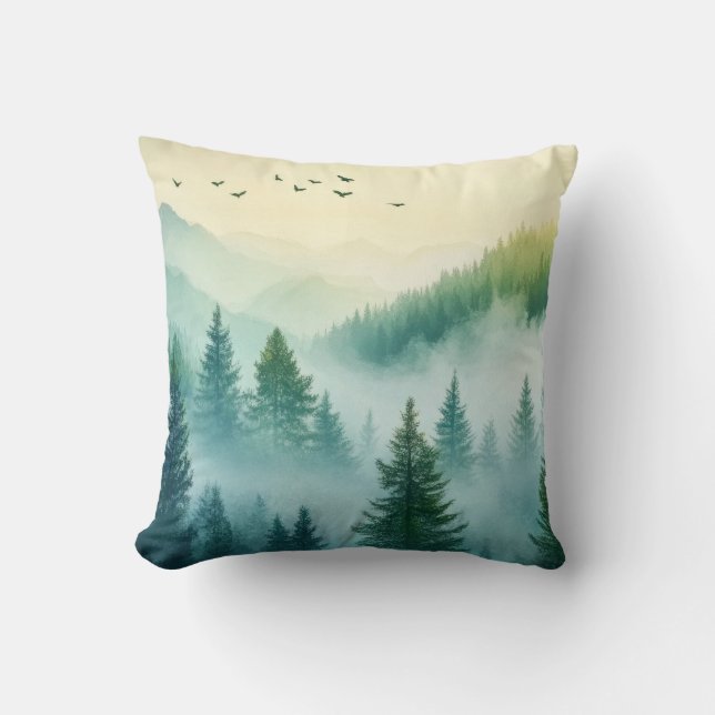 Foggy Forest Throw Pillow (Front)