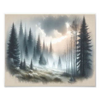 Foggy Forest Trees Landscape Painting Photo Print