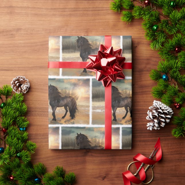 Foggy Friesian Morning Horse Wrapping Paper (Holiday Gift)
