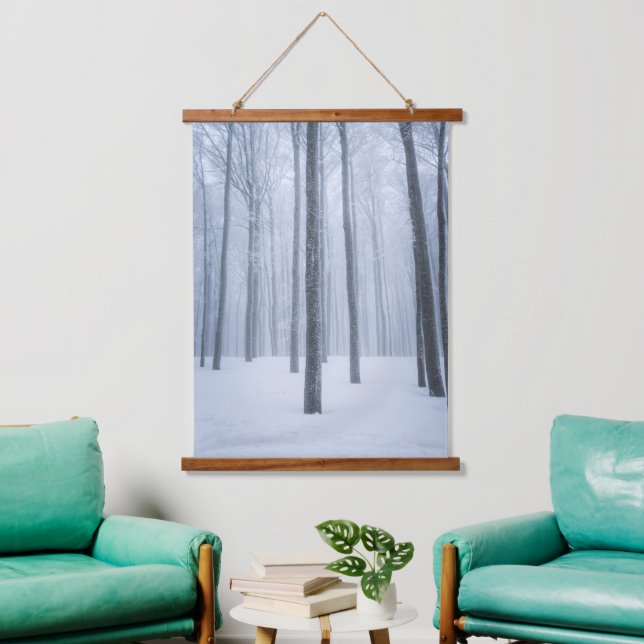 Foggy frozen winter forest hanging tapestry (Living Room)