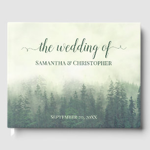 Foggy Green Mountains & Pines Rustic Wedding Guest Book