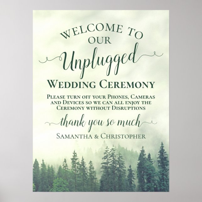 Foggy Green Mountains Unplugged Wedding Ceremony Poster (Front)
