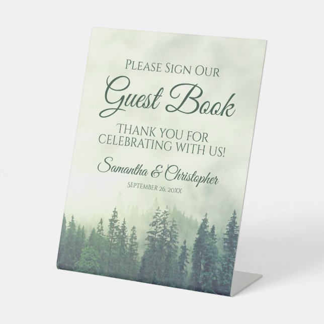 Foggy Green Pine Trees Please Sign Our Guest Book (Front)