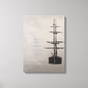 "Foggy Harbor", nautical, impressionism, ships Canvas Print