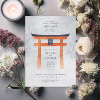 Foggy Japanese Torii Gate Romantic Wedding