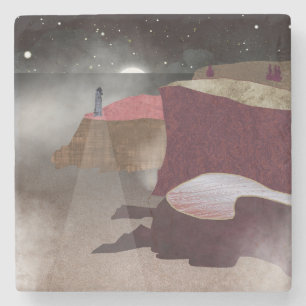 Foggy Lighthouse Stone Coaster