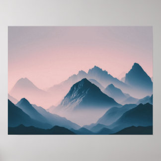 Foggy Mountain Nature Boho Minimalist Tinted Photo Poster
