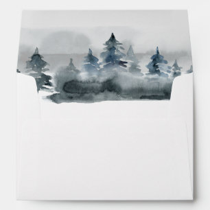Foggy Mountain Watercolor Wedding Envelope