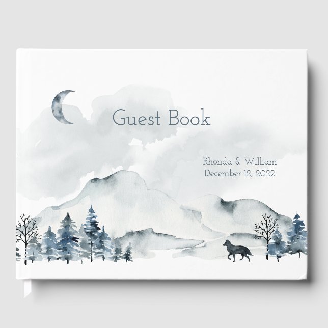 Foggy Mountain Watercolor Wedding Guest Book (Front)