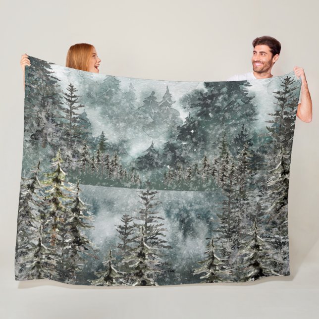 Foggy Mountain Woodland Frozen Lake Sofa Cover Fleece Blanket (In Situ)