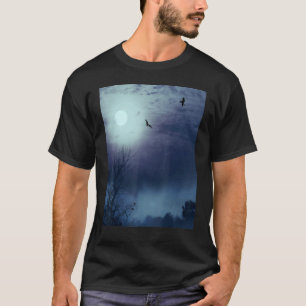 Foggy Nature Landscape Fullmoon And Bats T-Shirt