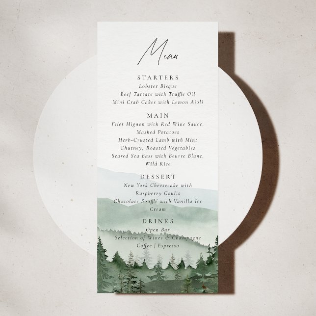 Foggy Pine Tree Mountain Wedding Menu Card (Creator Uploaded)