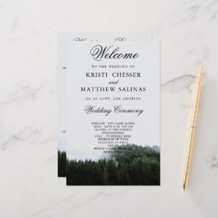 Foggy Pine Trees Rain Forest Wedding Program Card