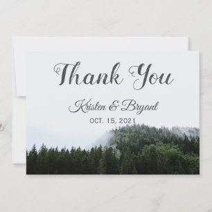 Foggy Pine Trees Rain Forest  Wedding Thank You Card