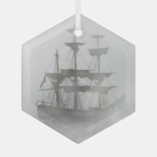 Foggy Pirate Ship Sailing Sailor Ocean Sea Glass Ornament